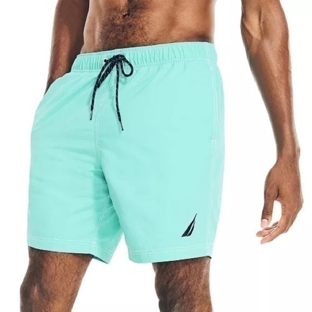 Nautica Men's Quick Dry Nylon 8" Swim Trunks in Aqualagoon Size S